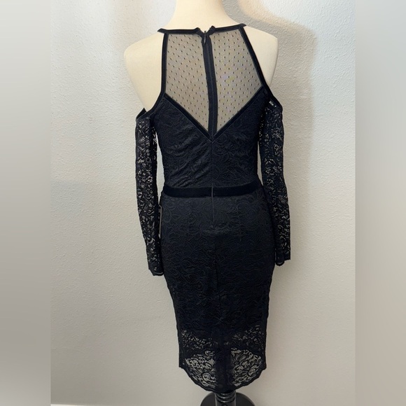 EXPRESS Lace Velvet Piped Cold Shoulder Sheath Dress BLACK Size 0 - Picture 9 of 10